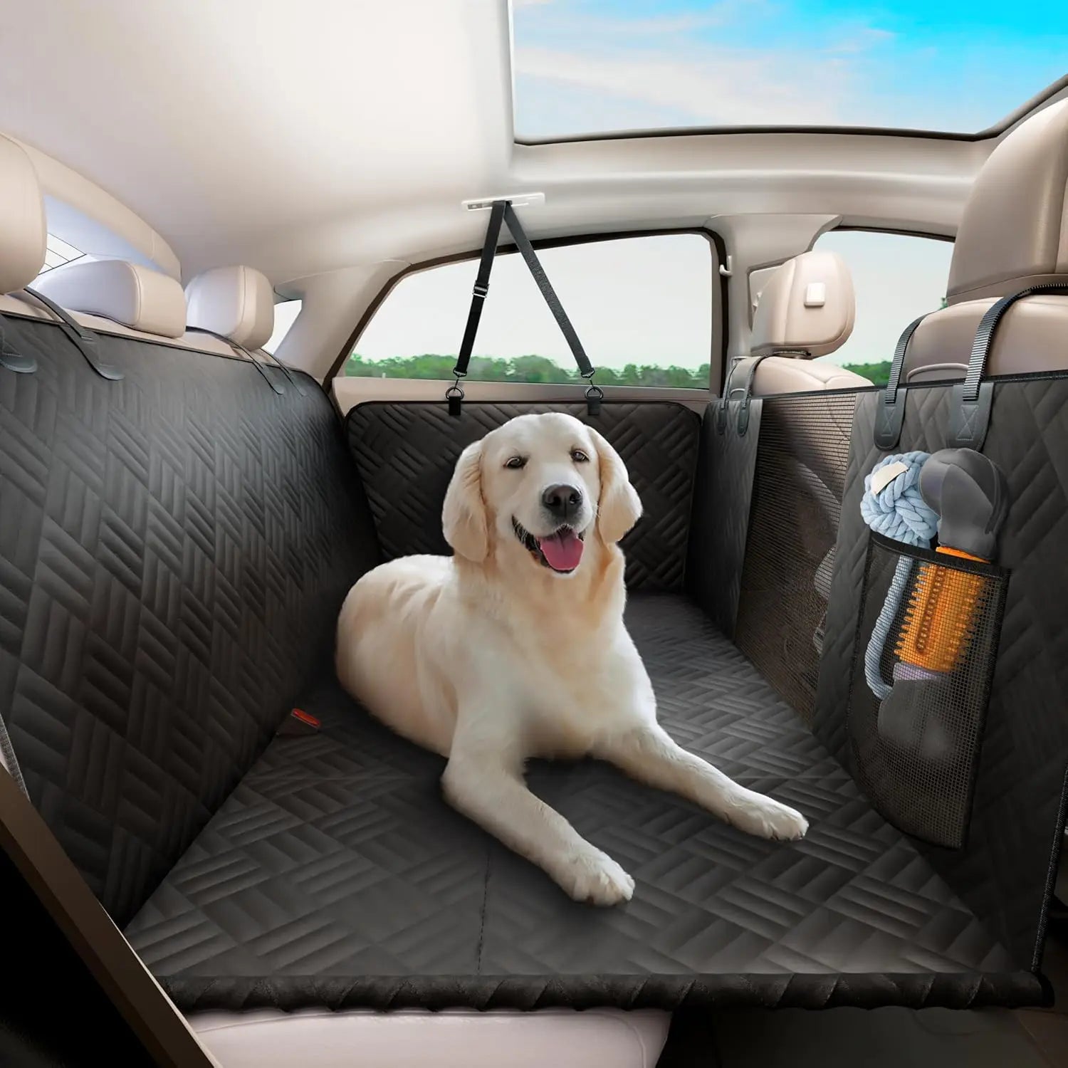 Car Rear Seat Dog Seat Cover, Hard Bottom, Heavy-Duty Anti-Scratch Washable