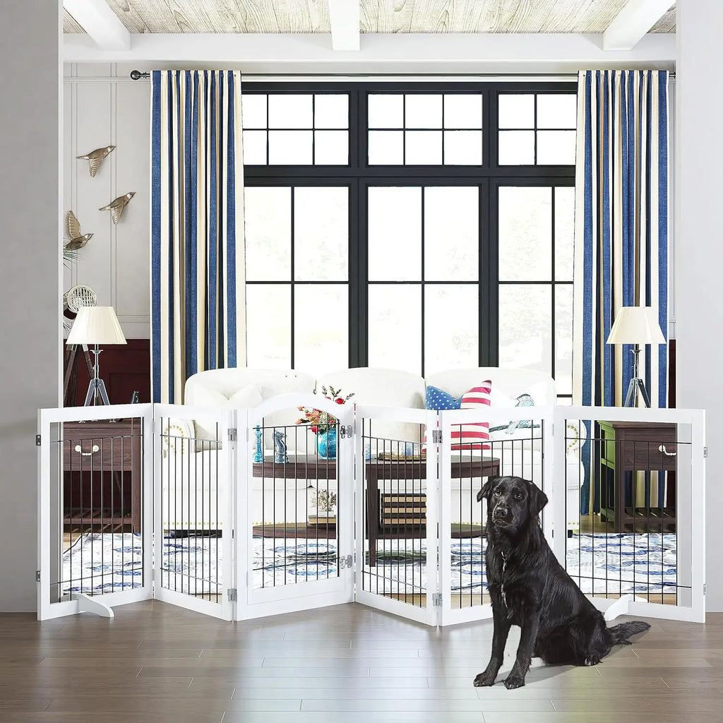 Extra Wide 144-inch Freestanding Pet Gate with Door, 6 Panels for Dogs and Puppies