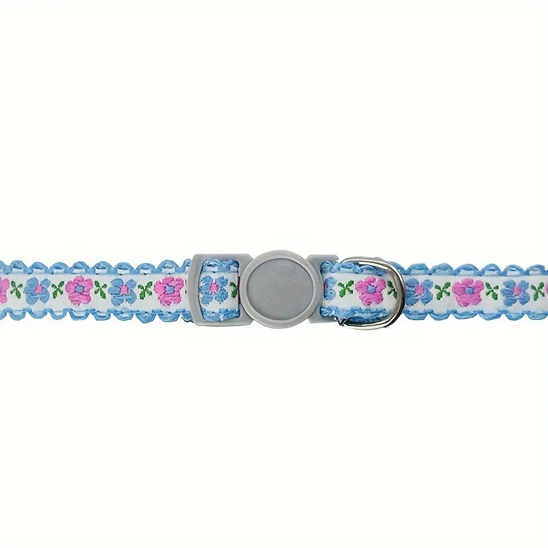 Exquisite Floral Embroidered Cat Collars, Adjustable And Durable With Bell