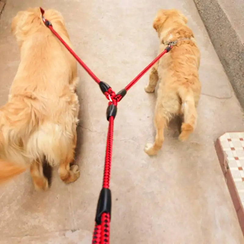 Pet Double Leash, 2 Way Couplers Dog Leash, Rope Elastic Extended Pet Leash