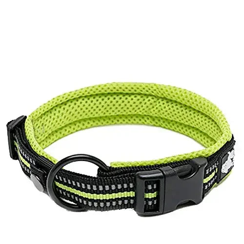 Pet Dog Collar, Nylon Adjustable, Webbing Padded, Soft Reflective