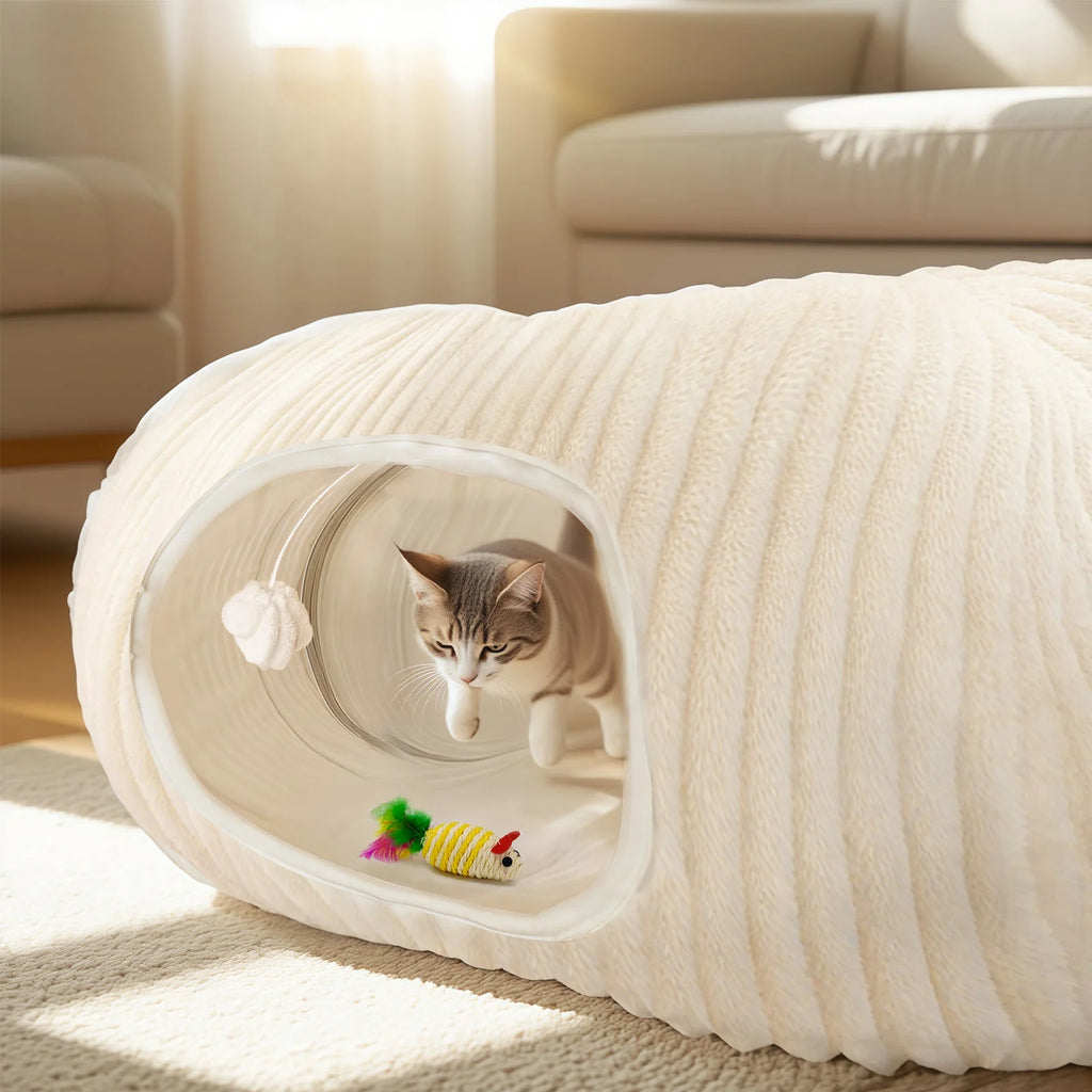 Cat Plush Tunnel Bed with 40 Cat Toys with Mat