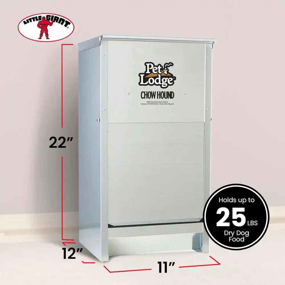 25 Pound Capacity Heavy Gauge Steel Indoor and Outdoor Dry Food Automatic Dog Feeder