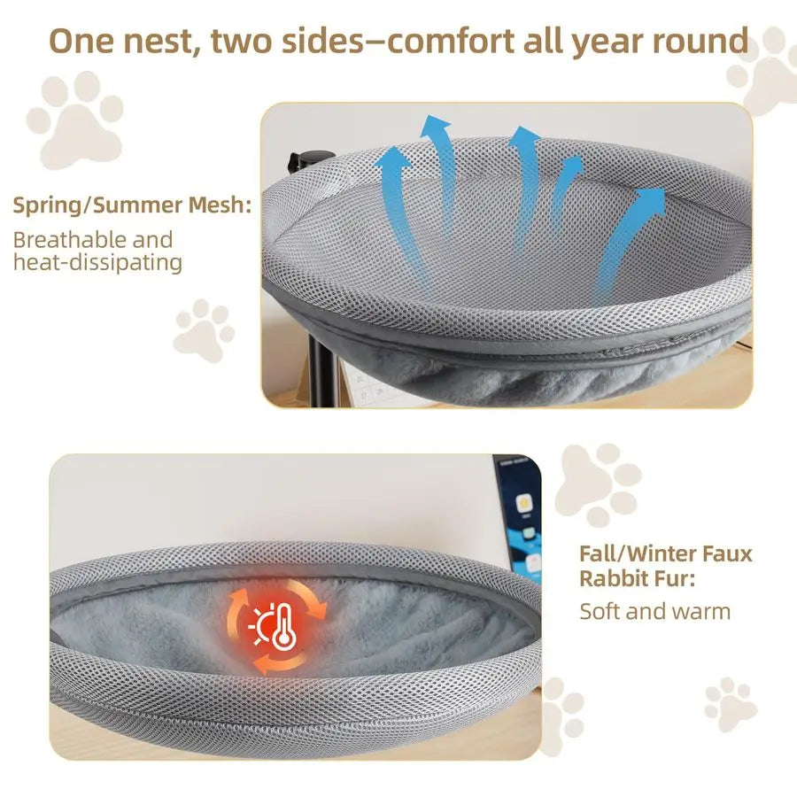 Desk Bed, 360 Rotating Height Adjustable Cat Hammock Desk Removable Washable Double-Sided Faux Rabbit Fur