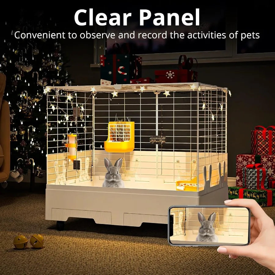 Deluxe Small Animal Cage With Pull Out Tray (Transparent Habitat for Rabbit Chinchillas Guinea Pig)