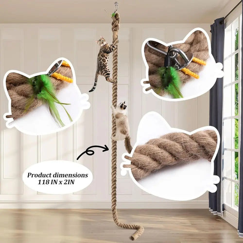 2 x 9.84ft Cat Climbing Rope with Hook or Ceiling & Wall Mount, Natural Sisal Rope