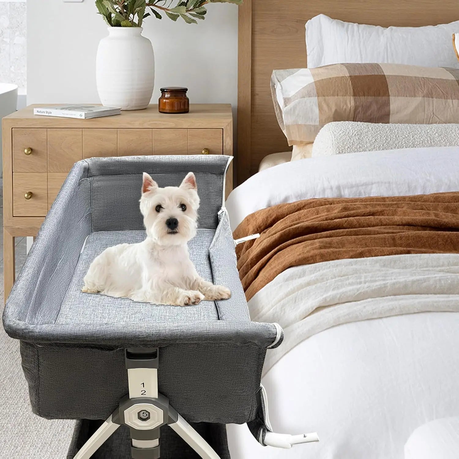 Bedside Sleeper Dog Bed, Adjustable 35''L x 20''W Pet Bed for Human Bed