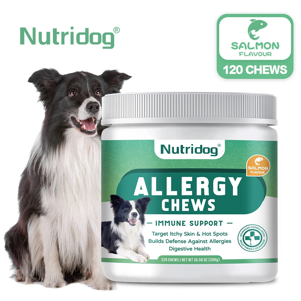 Dog Anti-Allergy Chews Salmon Flavor Soft Chew Skin Health Coat Defense 120 PCS/Bottle
