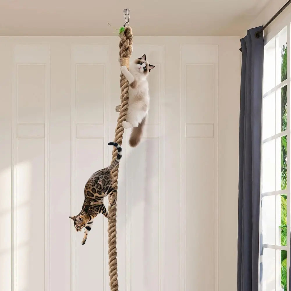 2 x 9.84ft Cat Climbing Rope with Hook or Ceiling & Wall Mount, Natural Sisal Rope