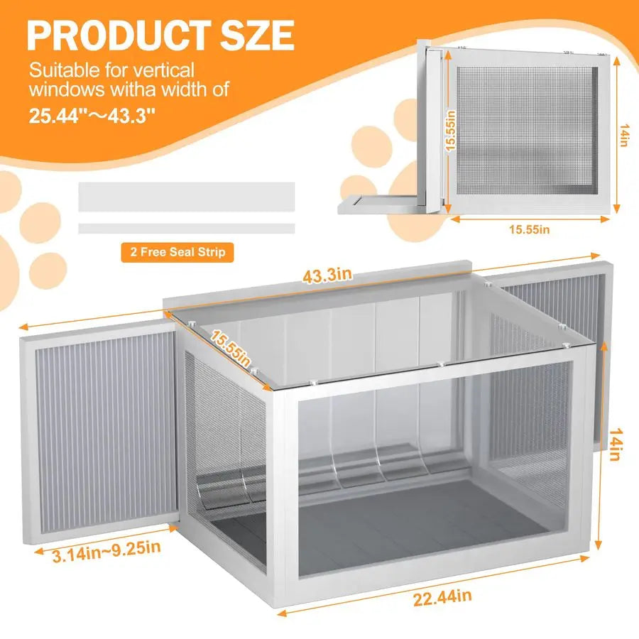 Window Box Cat, Outdoor/Indoor Cat Enclosure with Clear Panels, Mesh Sides