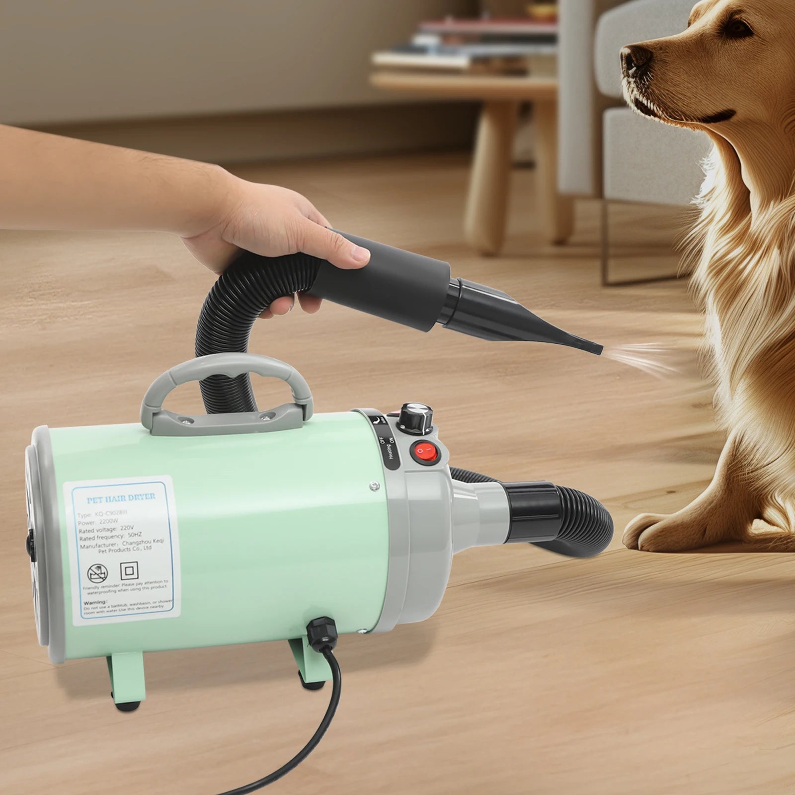 Pet Hair Dryer, Adjustable Design Wind Speed, Electric Dog Cat Hair Dryer, 4 Nozzles