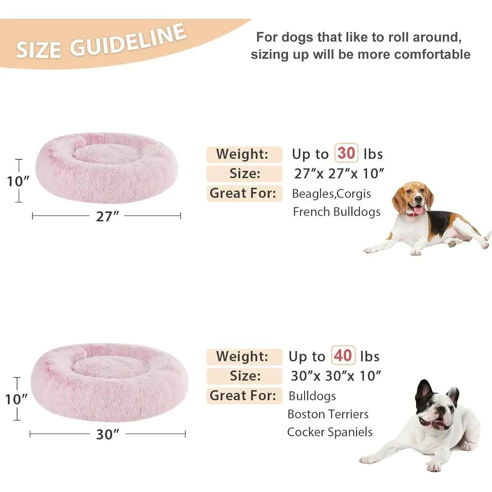 Calming Dog Bed & Cat Bed Donut, Self-Warming Donut Cuddler, Round Plush Pet Beds