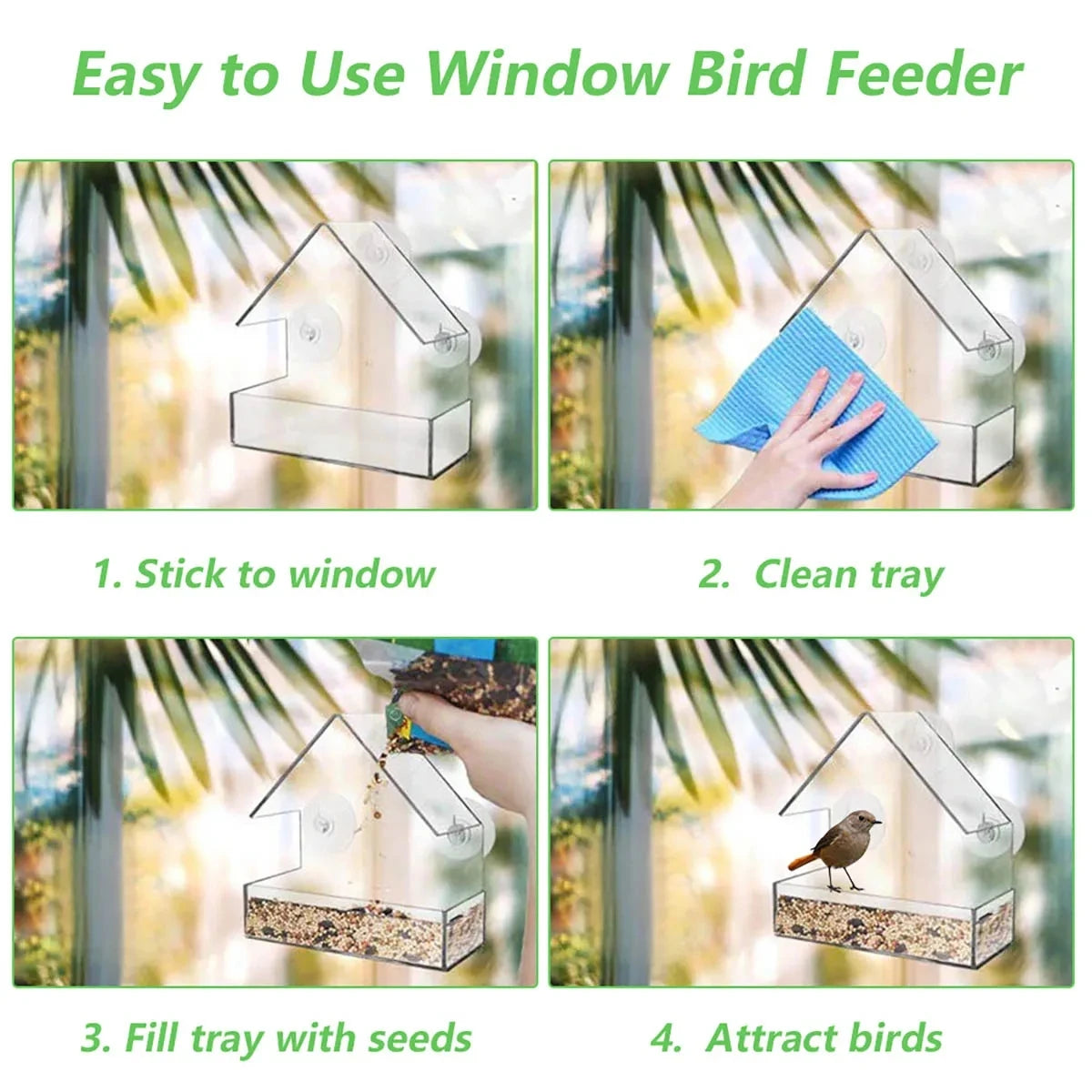 NEW Window Type Bird Feeder, Reusable Tray, Waterproof Transparent