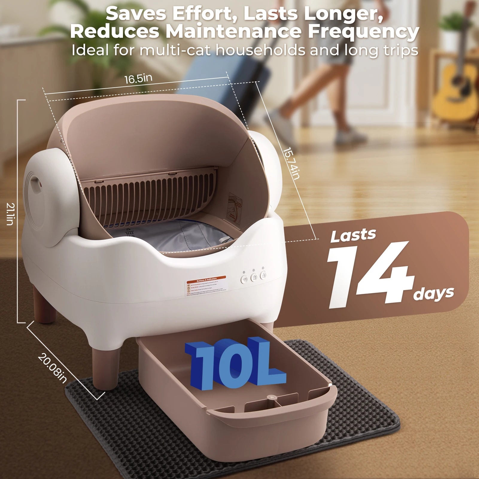 Self Cleaning Litter Box, with APP Control, Odor-Free  Large Waste Bin, Open-Top
