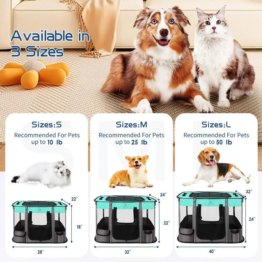 Dog Playpen, Foldable Dog/Cat Playpen Exercise Kennel Tent Breathable Shade Cover