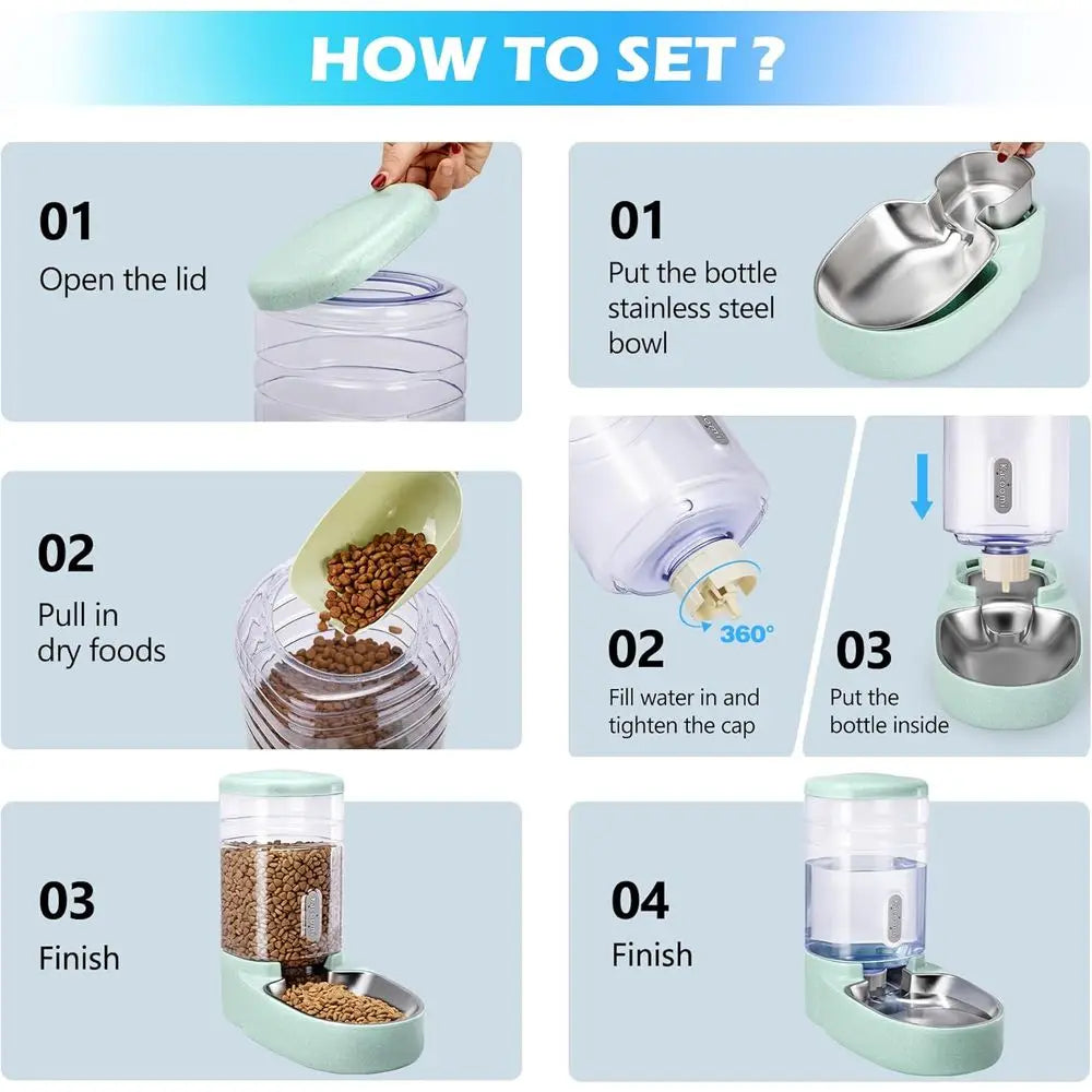 Automatic Cat/Small Dog Feeder and Water Dispenser with Stainless Steel Bowl