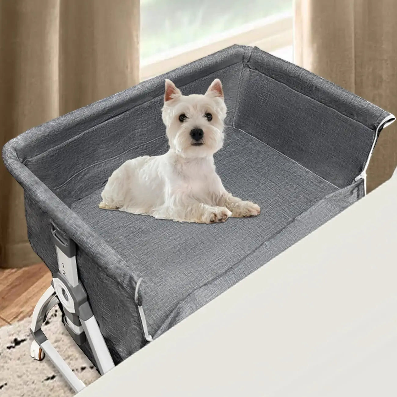 Bedside Sleeper Dog Bed, Adjustable 35''L x 20''W Pet Bed for Human Bed