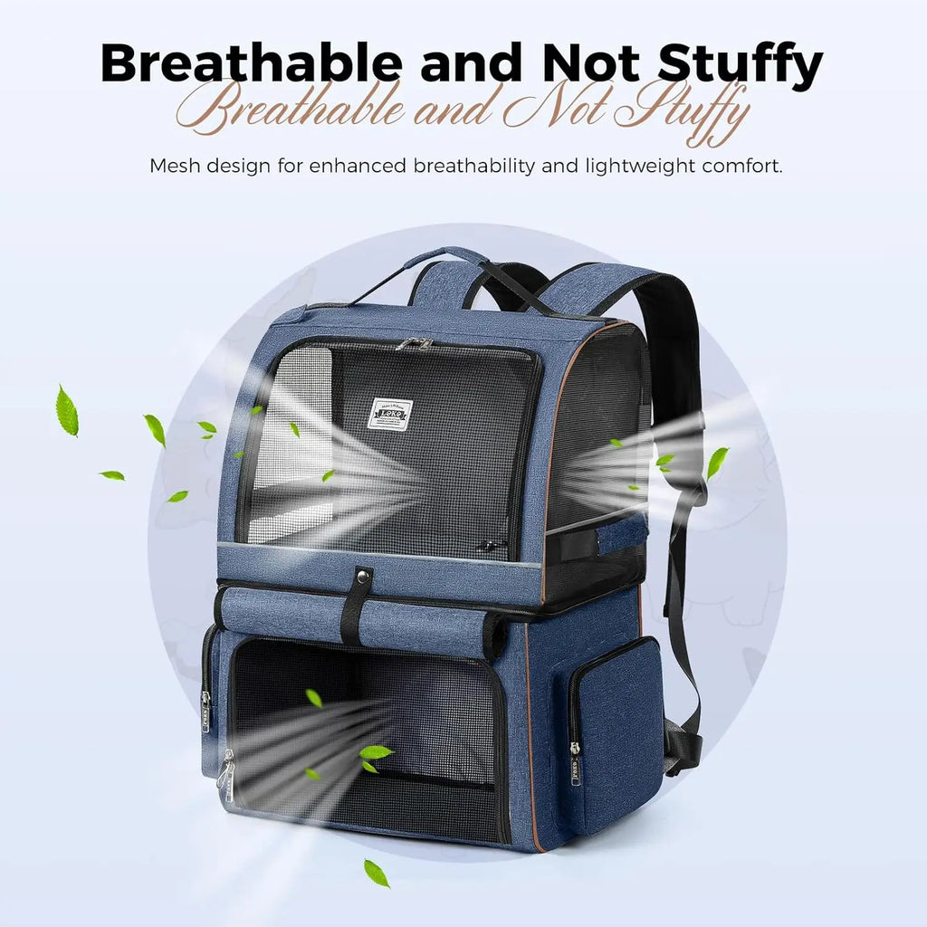 Double-Compartment Cat Backpack Carrier for Two Small Cats or One Medium Dog, Fits Up to 24 Lbs