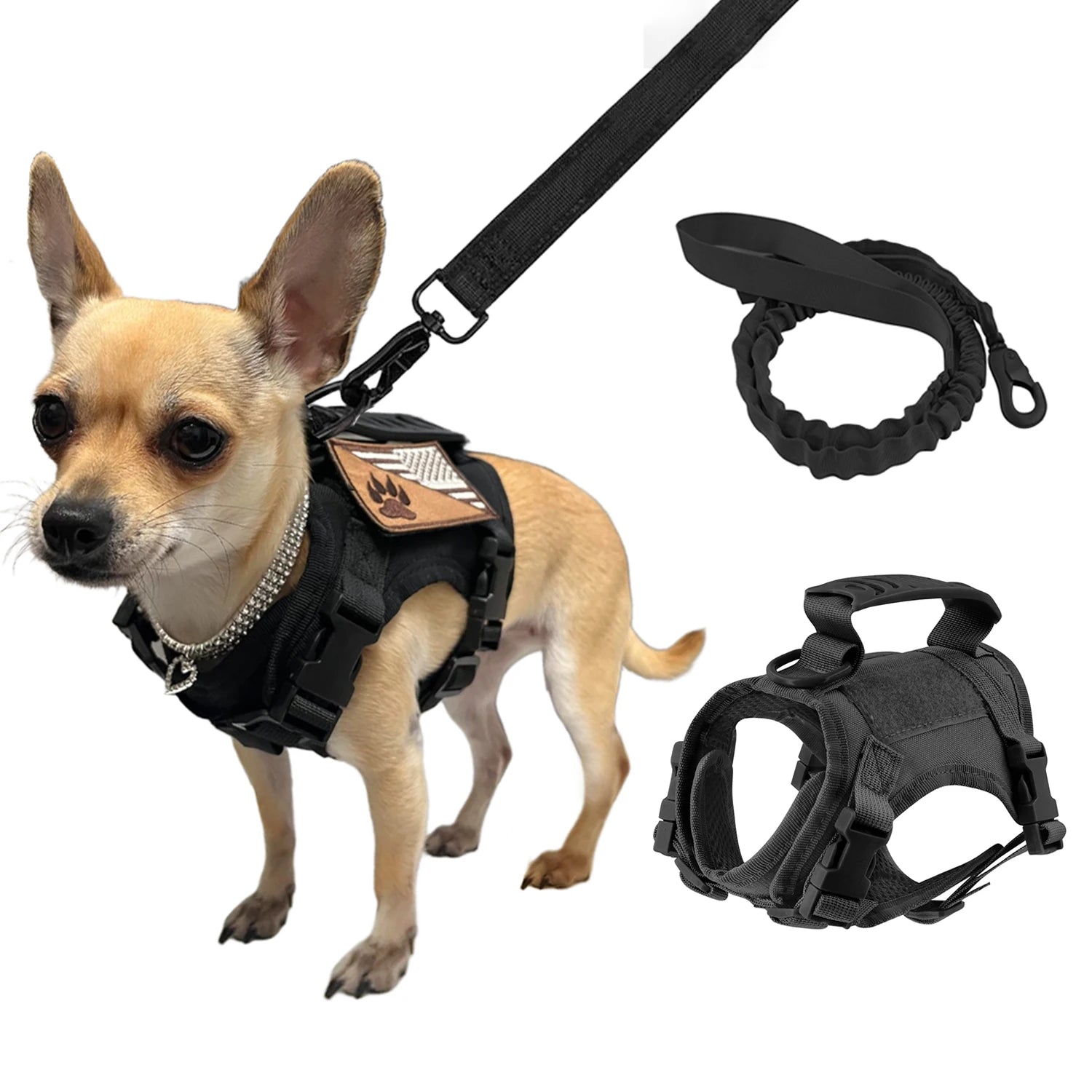 Tactical Puppy Harness Leash Set For Small Dogs Adjustable Cat Harnesses