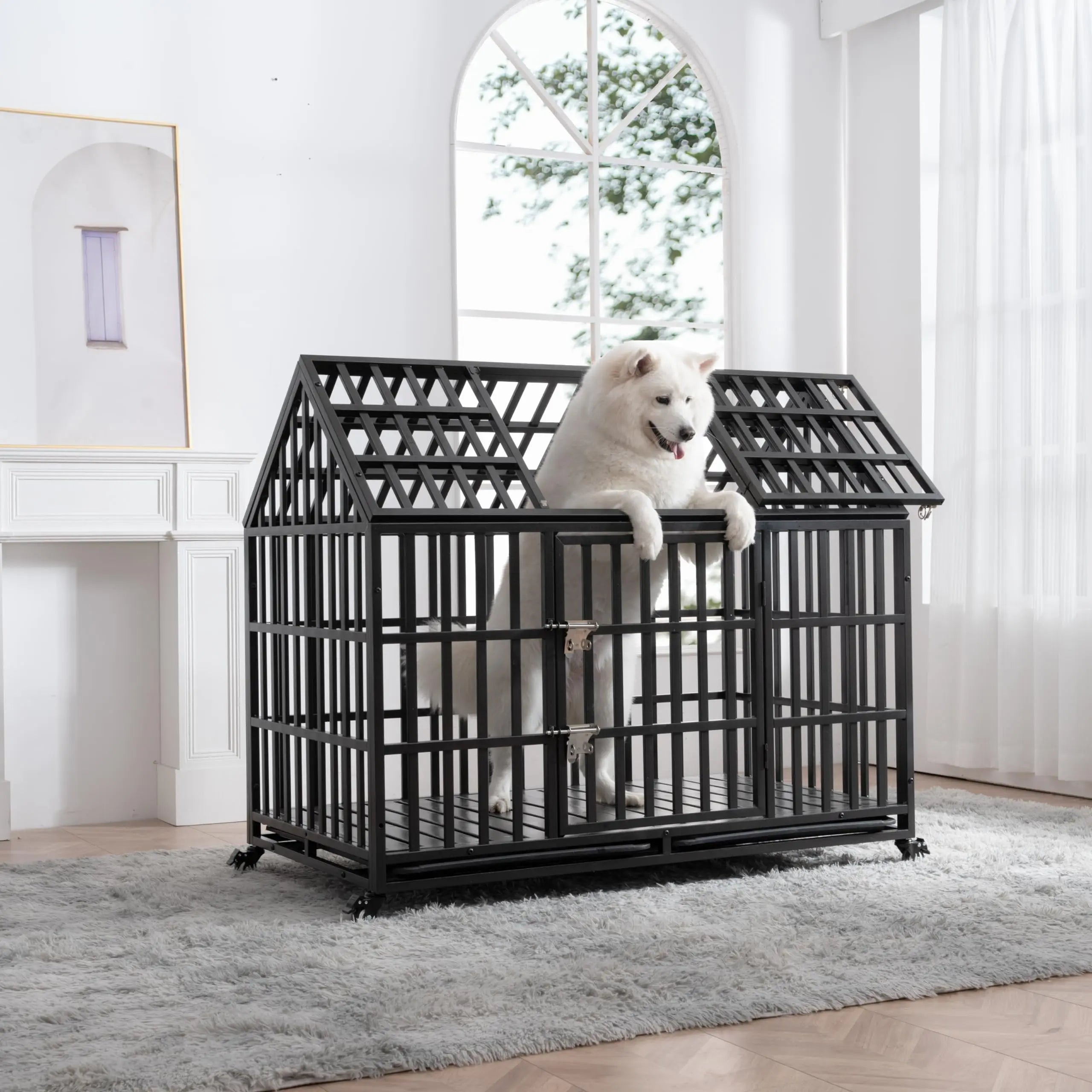 Heavy Duty Dog Crate for Large, Medium & Small Dogs. Indestructible, Escape-Proof