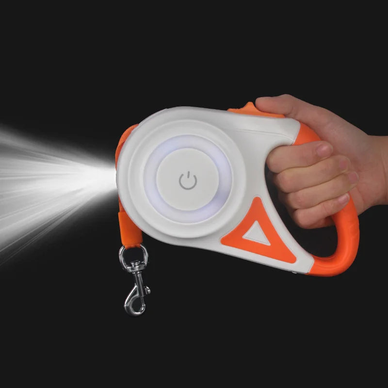 Automatic Retractable Dog Leash with Led Flashlight Durable Nylon Lead for Pet Dogs