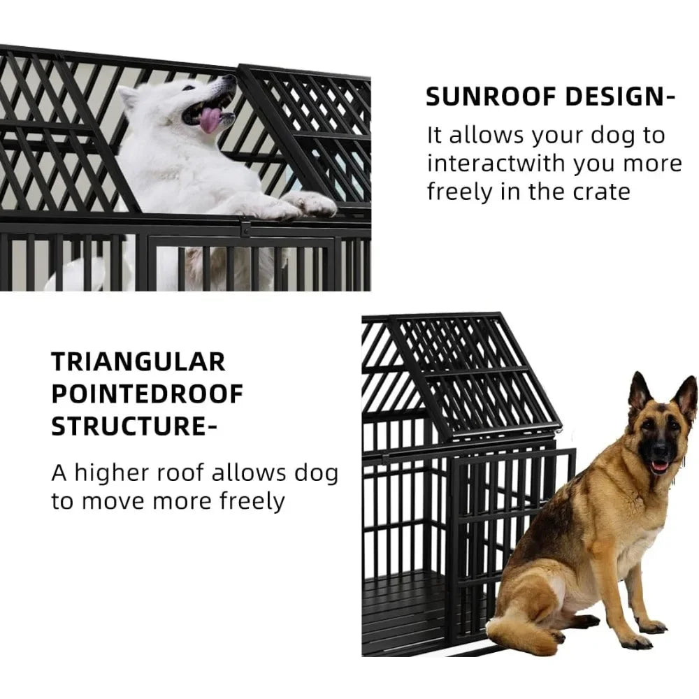 54 inch Heavy Duty Indestructible Dog Crate, Escape Proof with Lockable Wheels