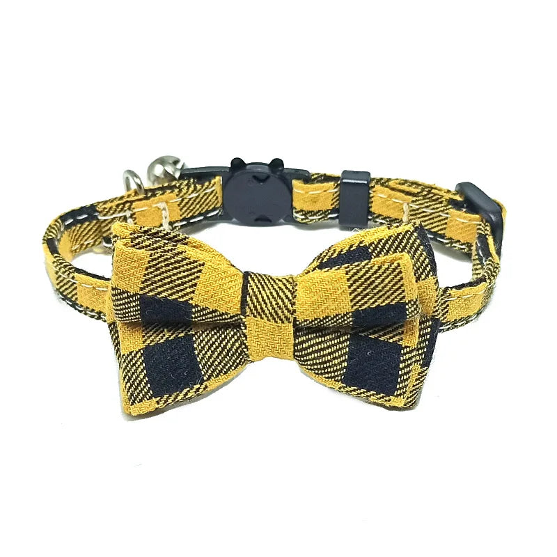 Pet Breakaway Cat Collar Bow Tie and Bell Cute Plaid, Elastic Adjustable Dog Collar With Sash