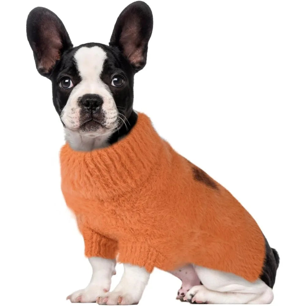 Small Dog Furry Pullover Sweater, Classic Turtleneck Dog Clothes for Cold Weather