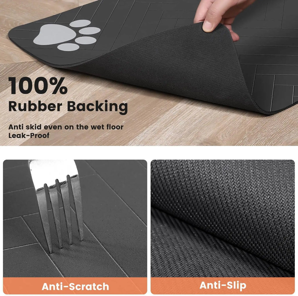 Pet Feeding Mat-Absorbent For Food and Water Bowl with Waterproof Rubber Backing