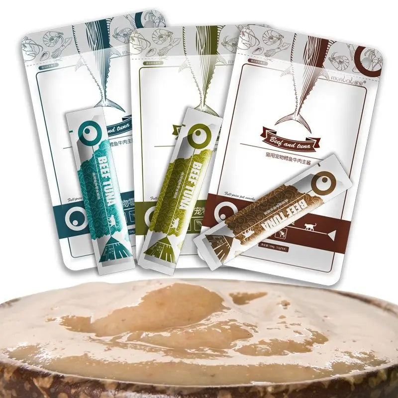 Cat Strips Wet Food Pet Cat Snacks Cod Tuna Beef Supplement Protein Cat Sauce