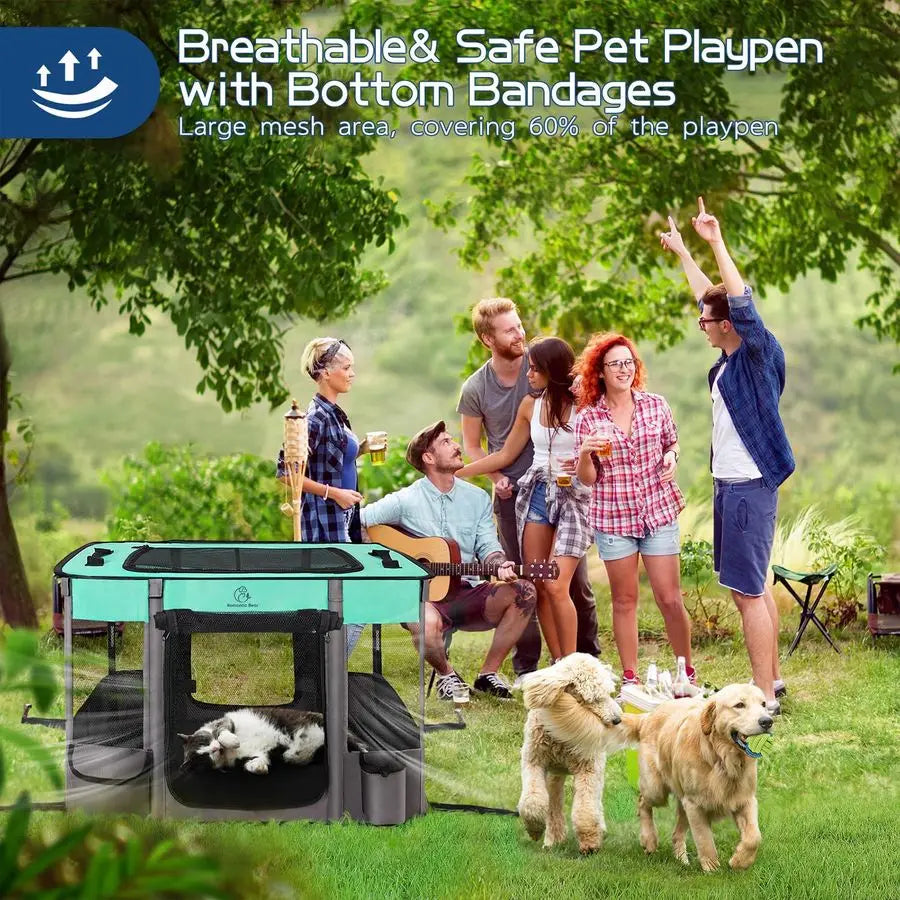 Dog Playpen, Foldable Dog/Cat Playpen Exercise Kennel Tent Breathable Shade Cover