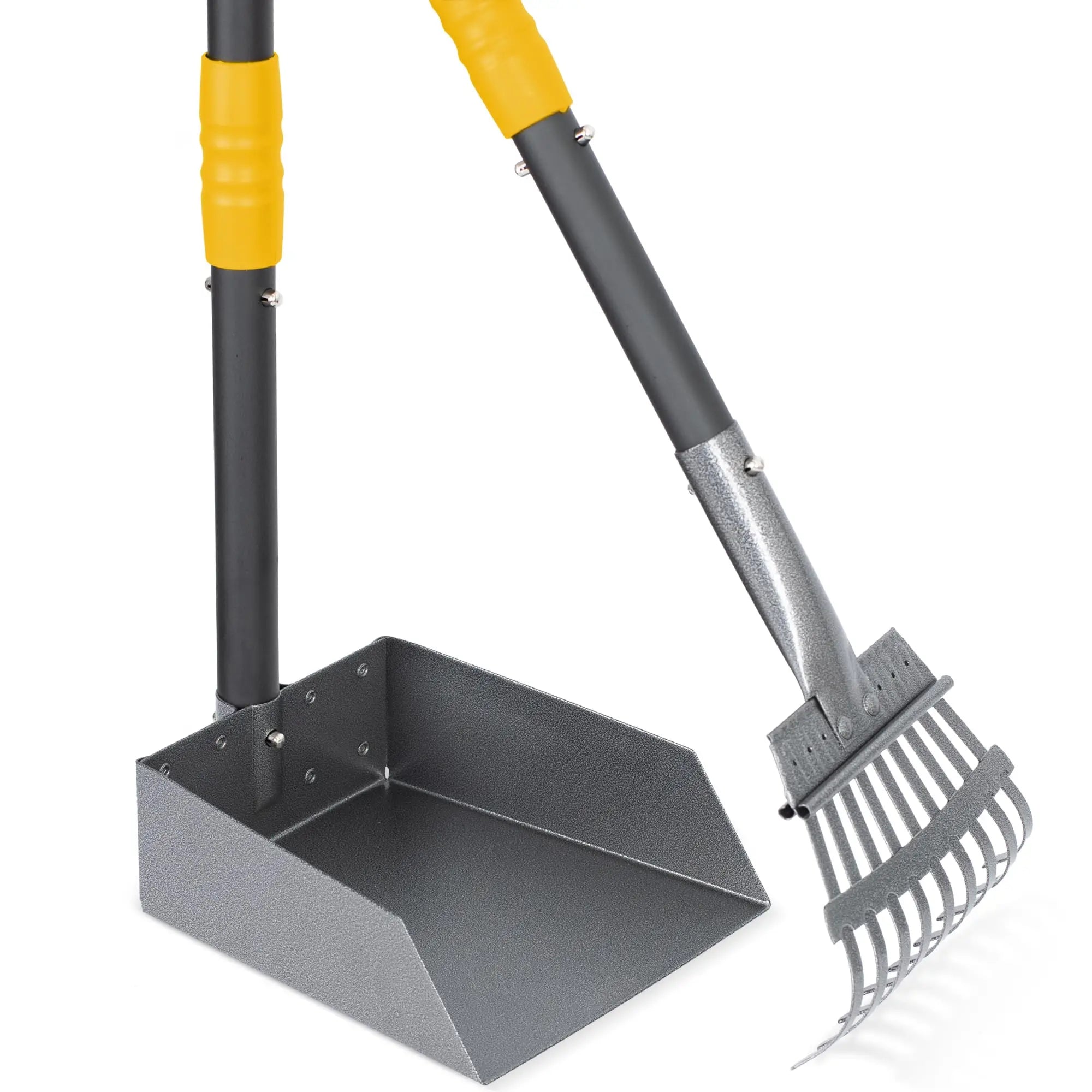 Dog Pooper Scooper, Dog Poop Tray and Rake Set,  Long Adjustable Sectional Stainless Handles