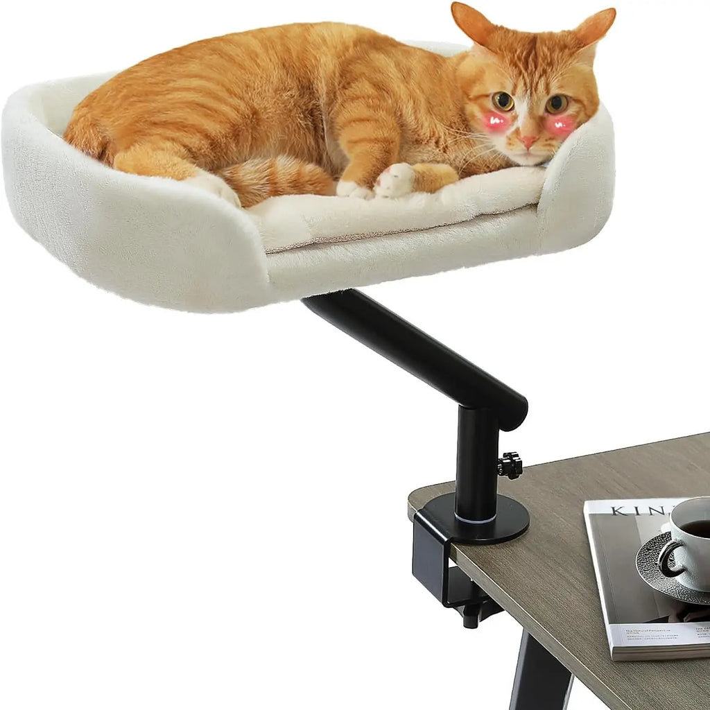 360° Rotatable Cat Desk Bed, Supports Up to 50 lbs, Adjustable White Hammock for Indoor Cats