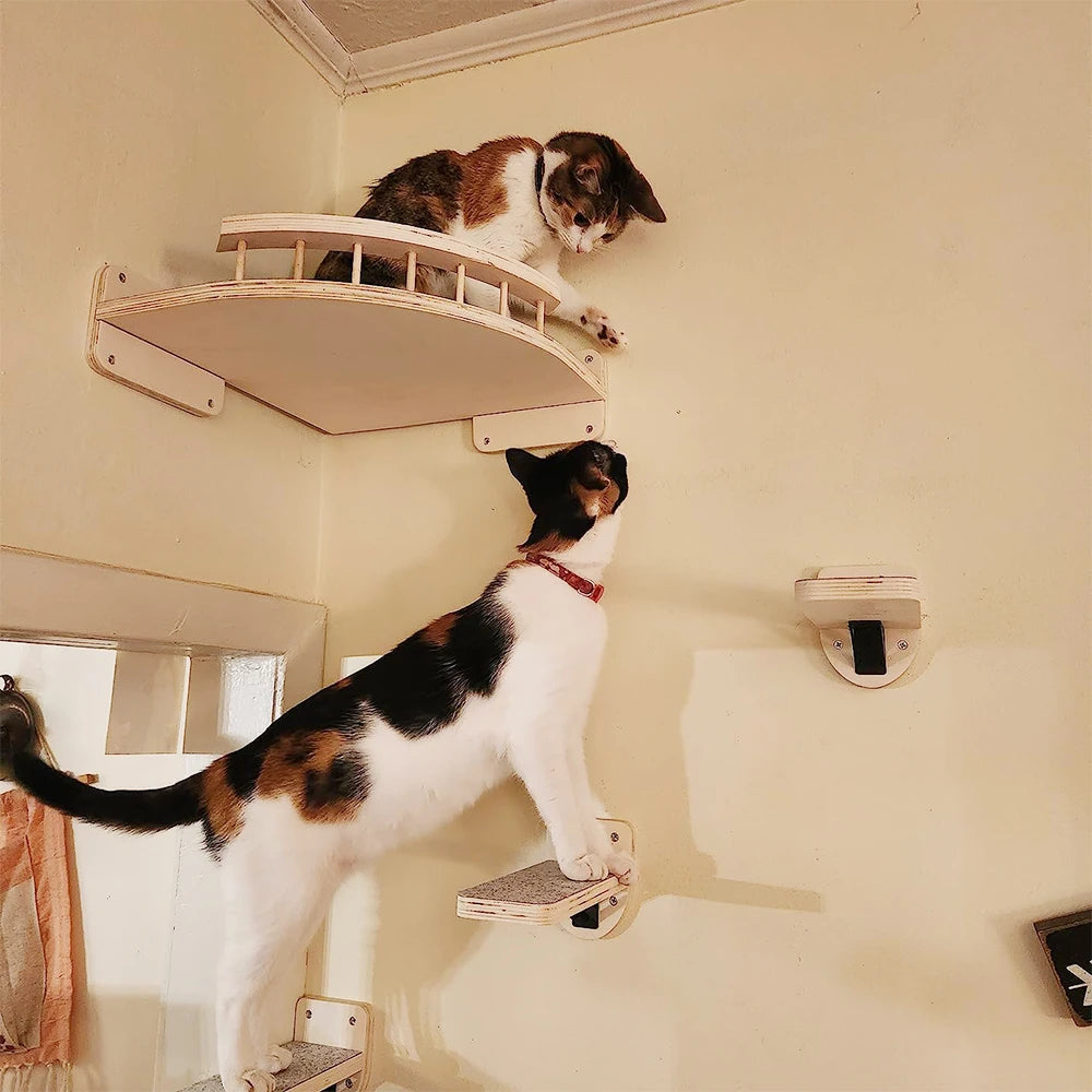Cat Climbing Shelf Wall Mounted Four Step Stairway With Sisal Scratching Post For Cats
