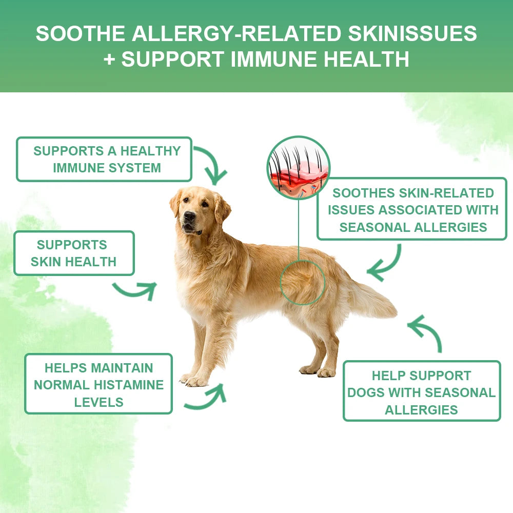 Dog Anti-Allergy Chews Salmon Flavor Soft Chew Skin Health Coat Defense 120 PCS/Bottle