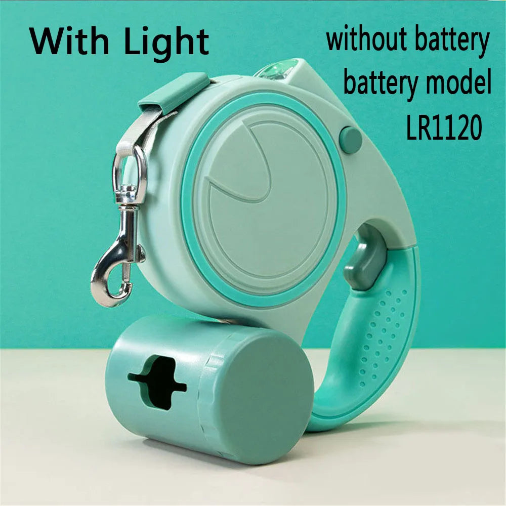 Dog Leash With Led Lights and Garbage Bag Retractable Nylon