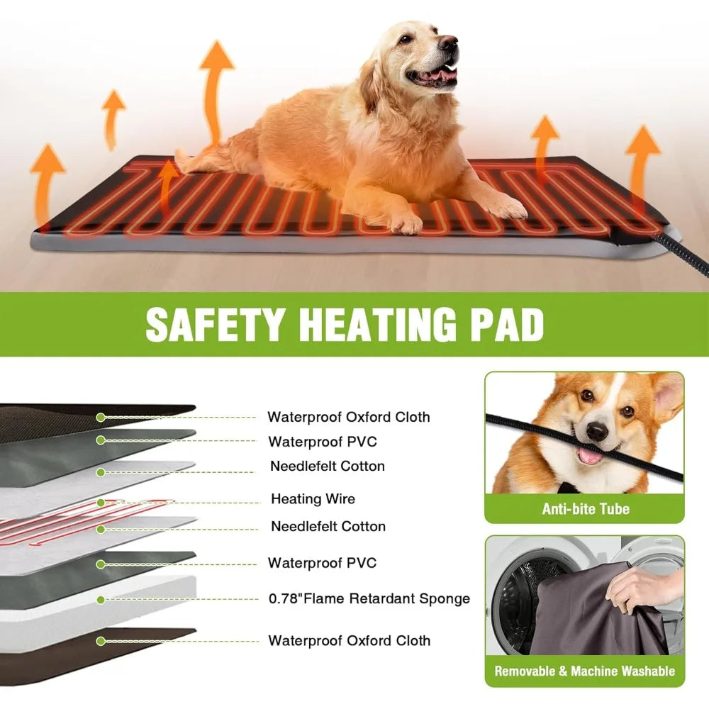Heated Outdoor Dog House Insulated, Weatherproof Wooden Dog Kennel for Winter with Heating Pad and Insulation