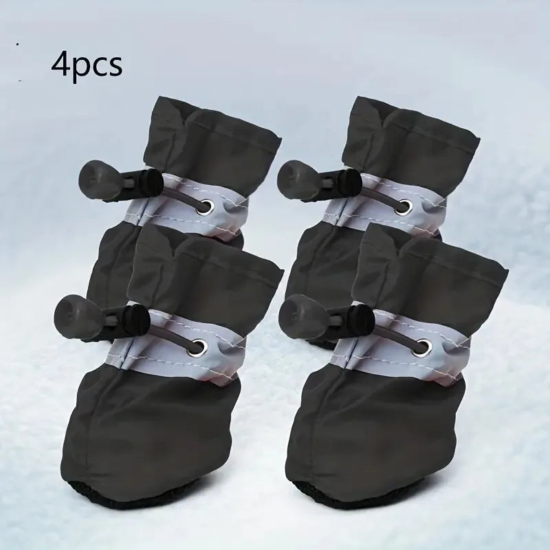 4Pcs All-Weather Dog Shoes Waterproof Non-slip Reflective Adjustable Pet Boots