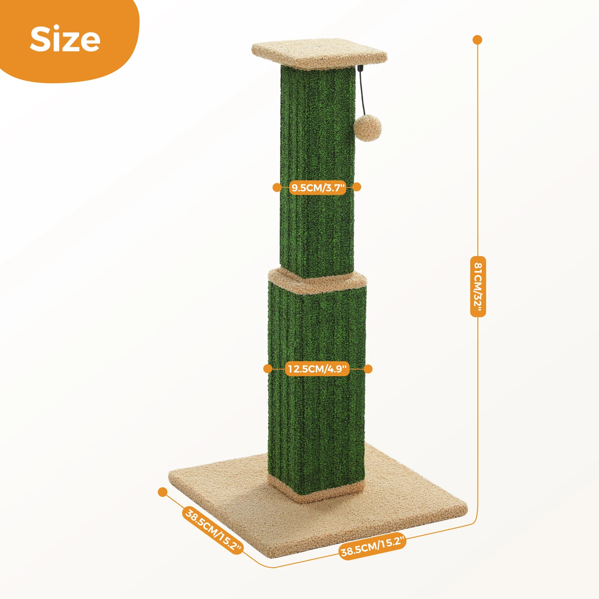 Large Cat Scratching Post for Indoor Cats with Woven Sisal Dangling Ball