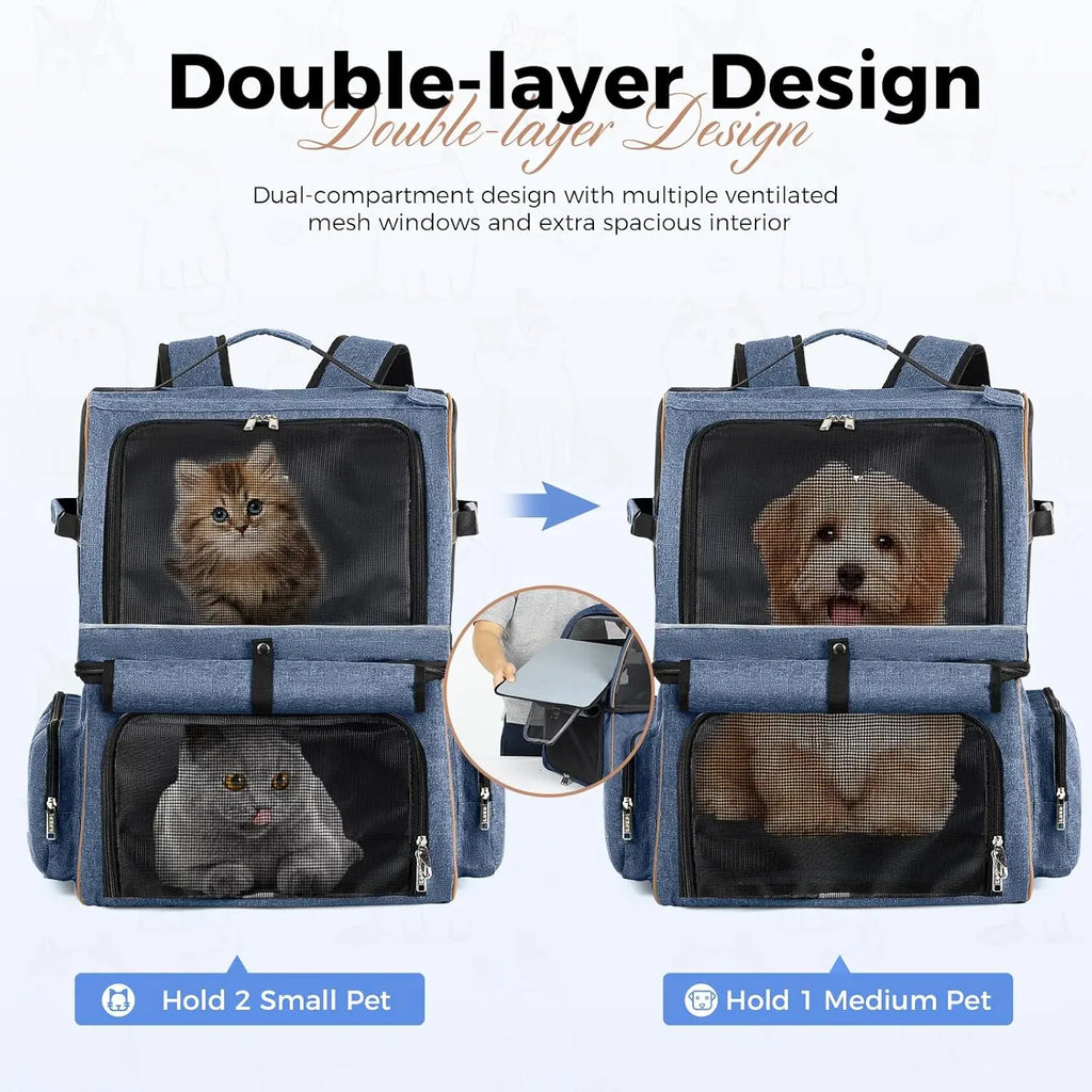 Double-Compartment Cat Backpack Carrier for Two Small Cats or One Medium Dog, Fits Up to 24 Lbs