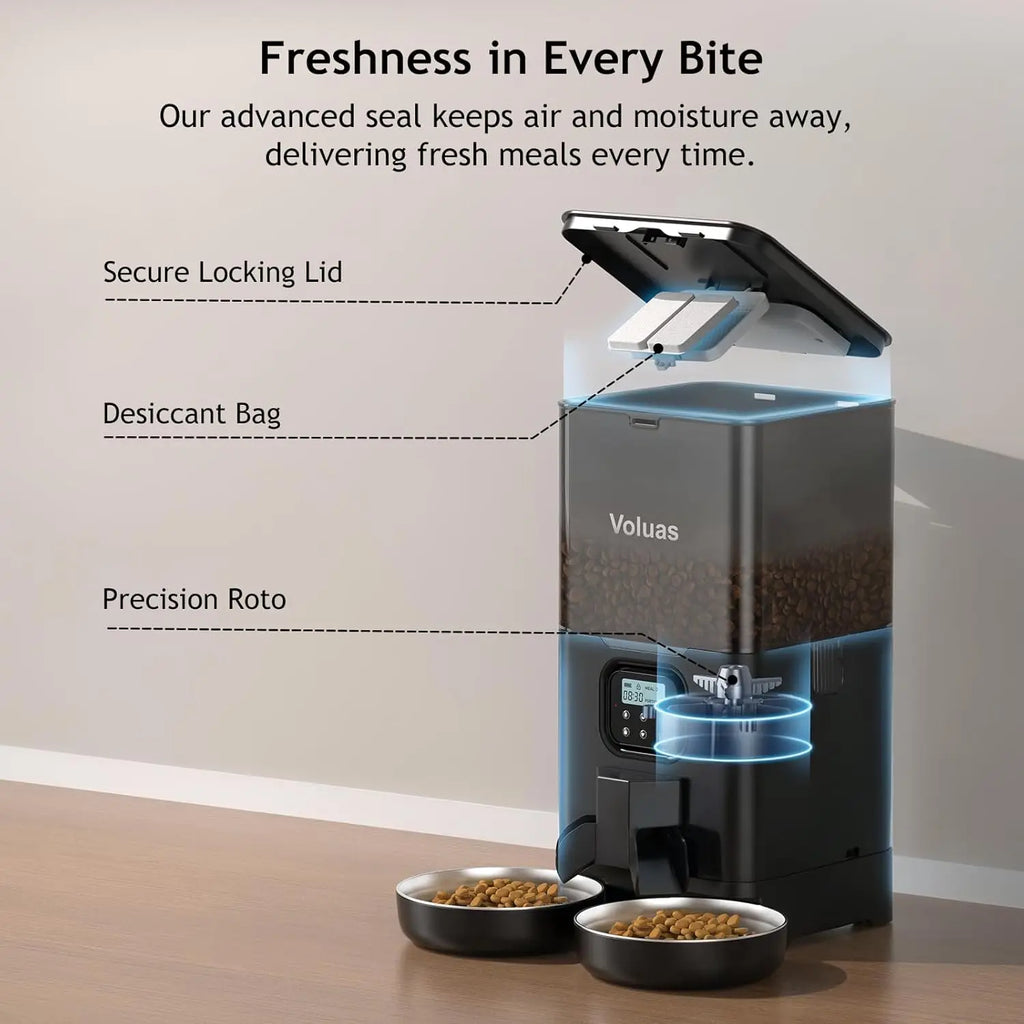 Automatic Double Cat Feeder with Timer, Memory, and 2 Stainless Steel Bowls for Healthy Pet Diet
