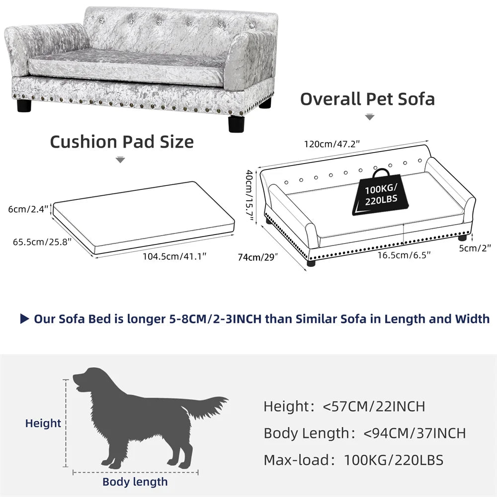 Heavy Duty Pet Sofa Large Raised Dog Bed Cushioned Sofa