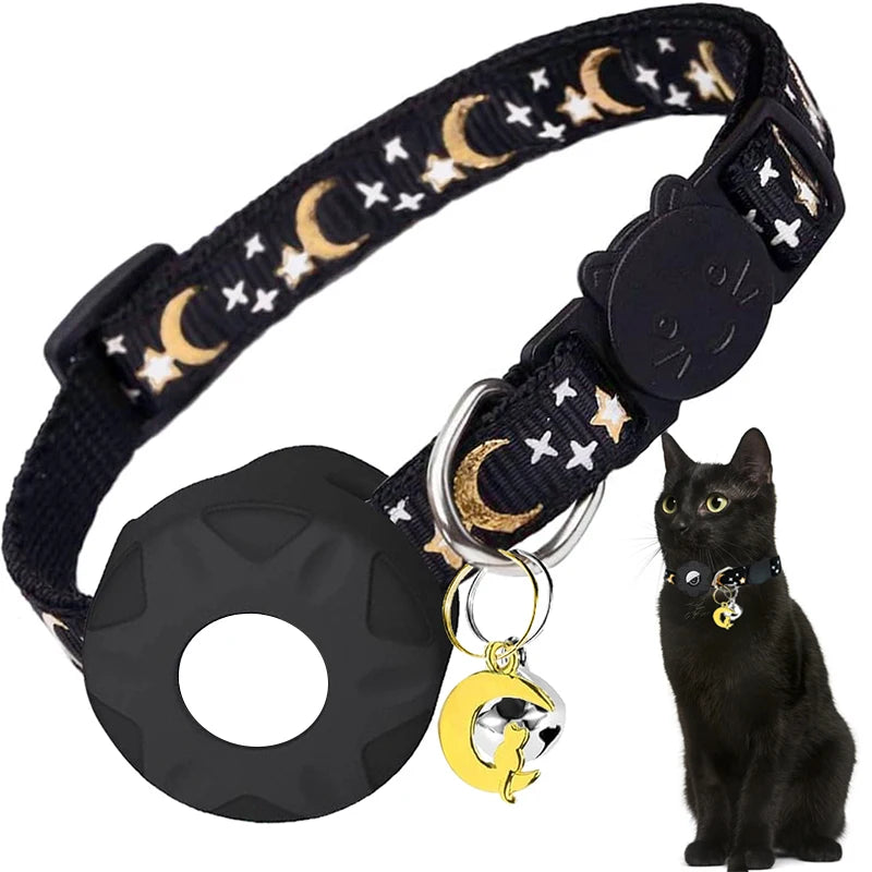 Apple Tag Pet Collar with AirTag Holder & Moon Ornament