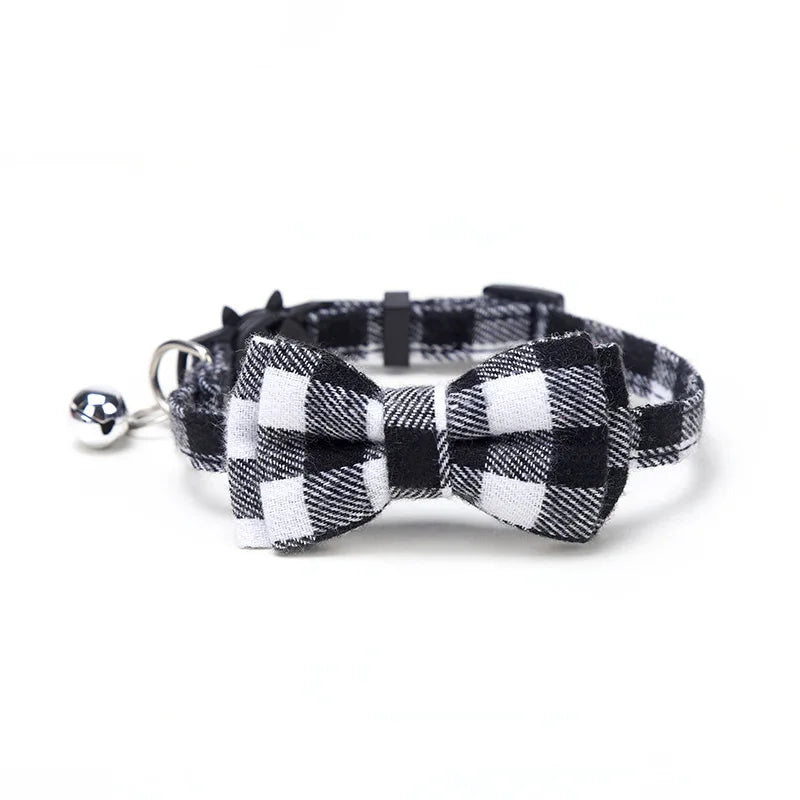Pet Breakaway Cat Collar Bow Tie and Bell Cute Plaid, Elastic Adjustable Dog Collar With Sash