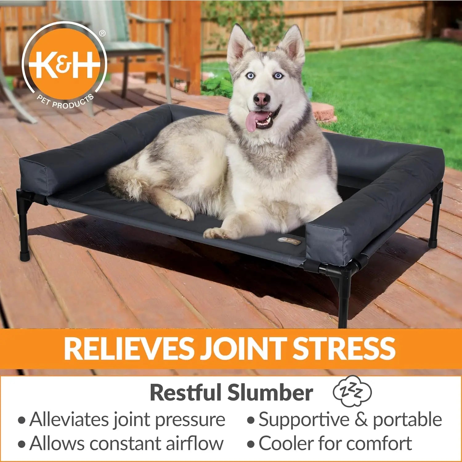 Large Elevated Dog Cot with Cooling Mesh, Removable Washable Cover, Sturdy Metal Frame for Indoor/Outdoor Use