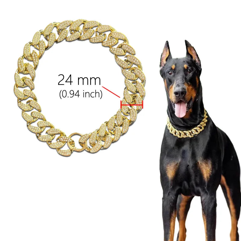 Plastic Dog Collar Chain, Diamond Inlay Sparkle Bulldog Necklace For Small Medium Large Dogs Golden