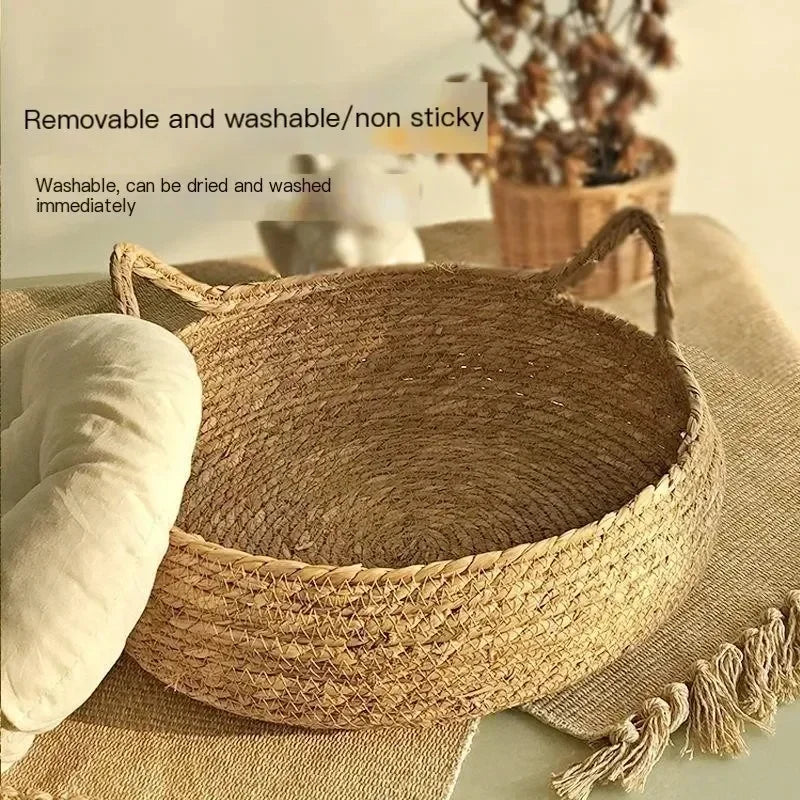 Pure hand-woven rattan cat nest four seasons universal warm pad removable washable