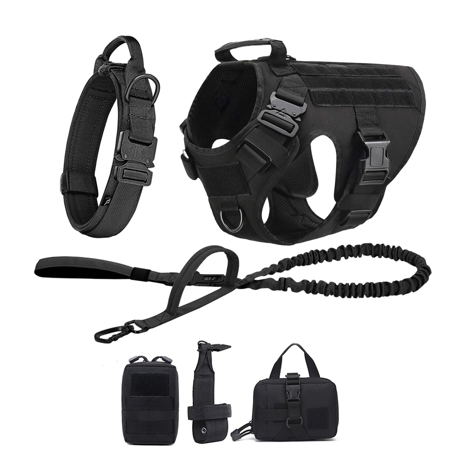 Tactical Dog Harness Collar With Pouches For Medium Large Dogs