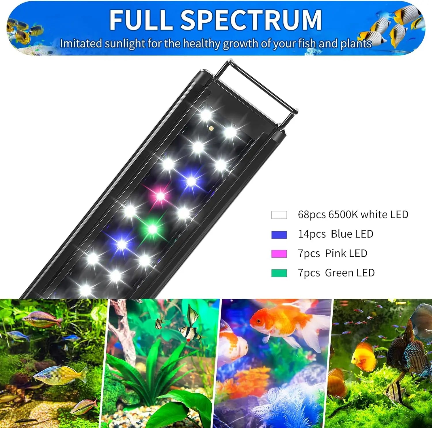 LED Aquarium Light Full Spectrum for 48 to 54 Inch Fish Tank, Adjustable Mounts