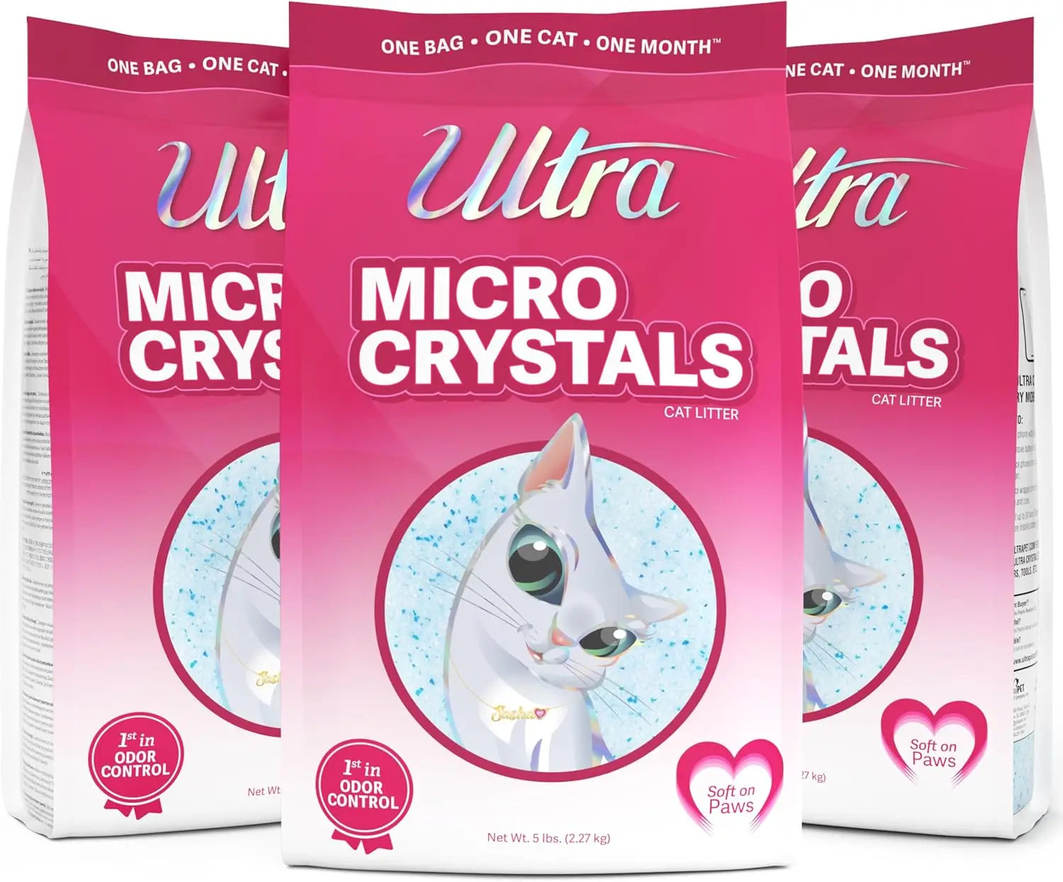 Premium Crystal Cat Litter - 99.9% Dust-Free, Soft Paws, Fragrance-Free - 15 lbs (3x5 lbs)